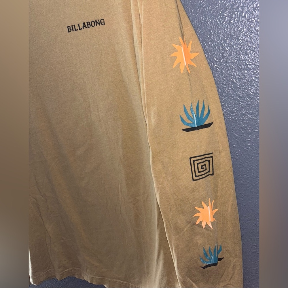 Billabong Tan Long Sleeve Tee with Orange and Blue Accents